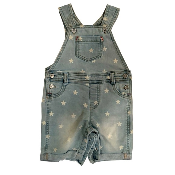First Impressions Baby Star Print Denim Shortalls Light Wash 12 Months - Picture 1 of 5